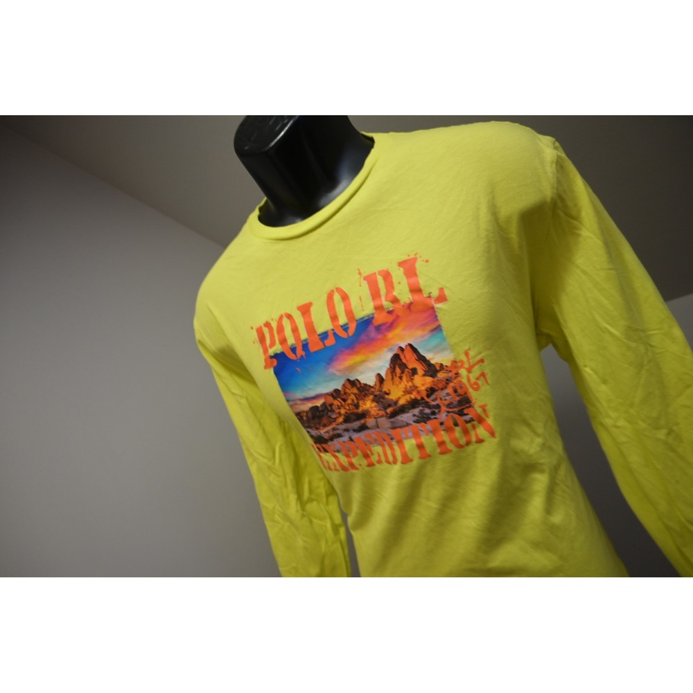 Polo Ralph Lauren Expedition T-Shirt Mens Medium Yellow Long Sleeve Graphic Tee